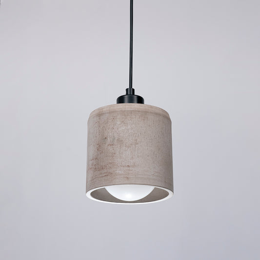 Brown Concrete Cylinder Pendant Lamp with Metal Detail, Modern Pendant Lamp