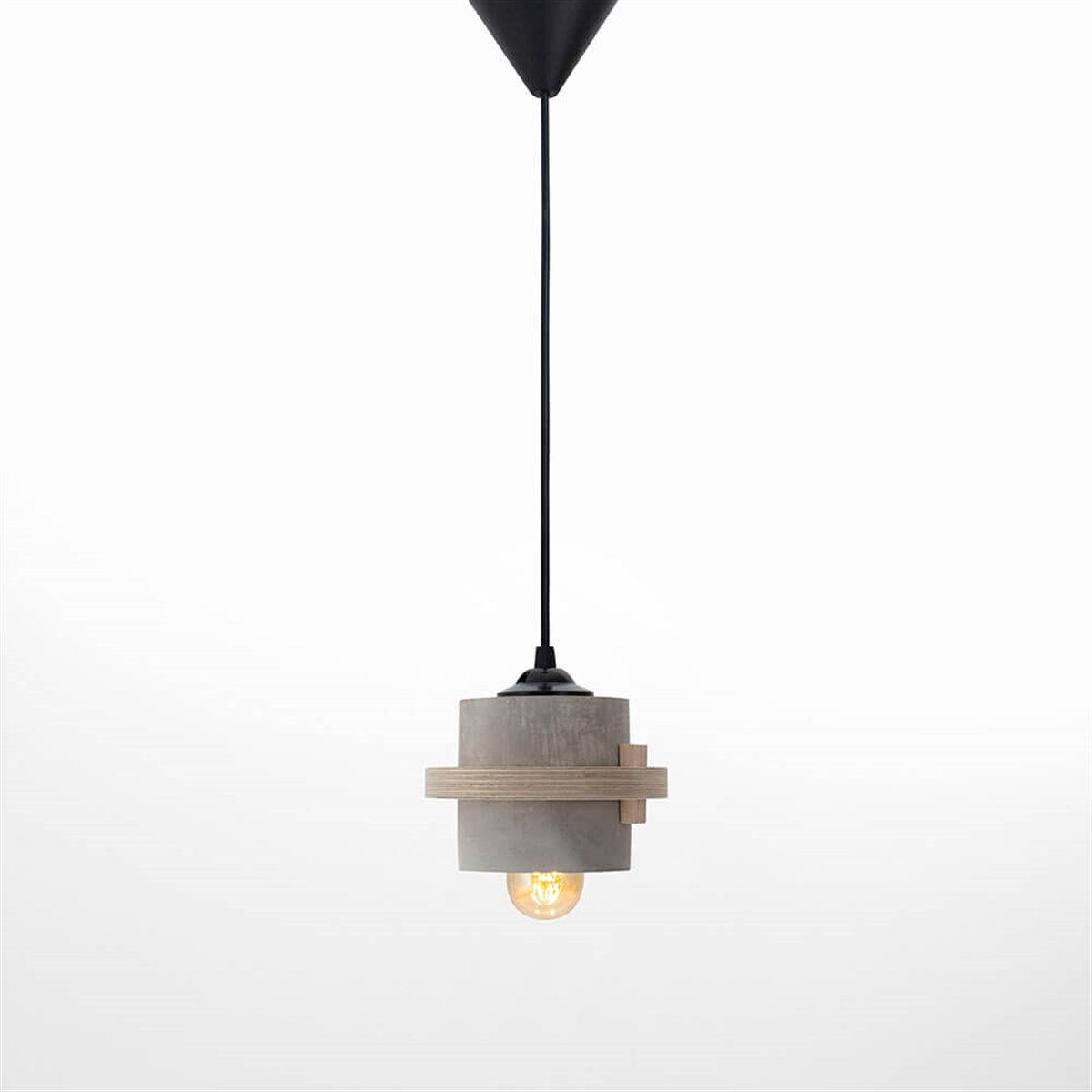 Raw Concrete Cylinder Pendant Lamp with Wooden Detail, Modern Pendant Lamp
