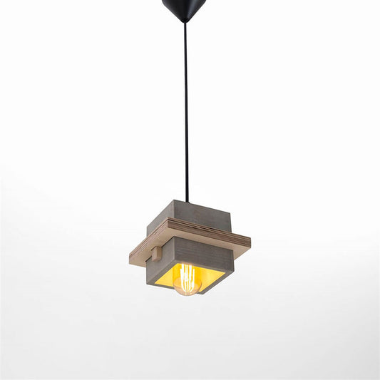 Raw Concrete Box Pendant Lamp with Wooden Detail, Modern Pendant Lamp