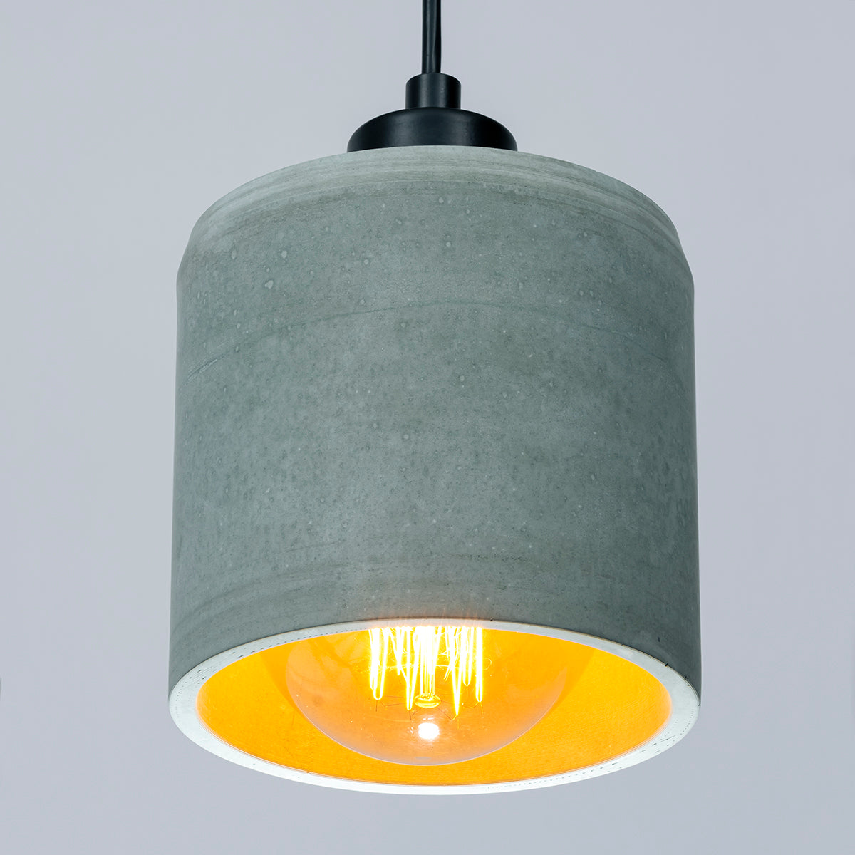 Raw Concrete Cylinder Pendant Lamp with Metal Detail, Modern Pendant Lamp