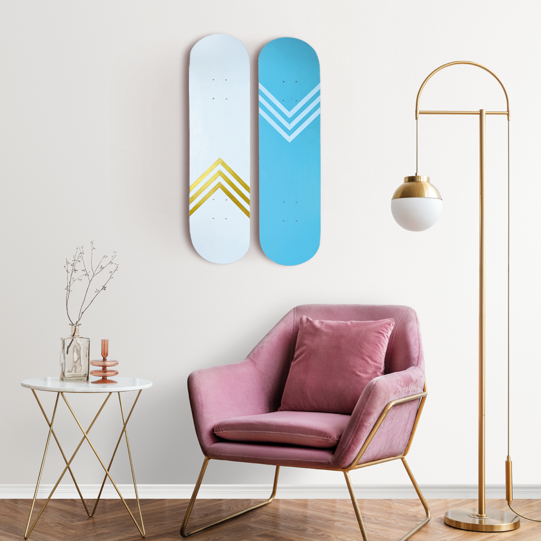 Skateboard Wall Art Set, "Up and Down" Hand-Painted Wall Decor Set of 2