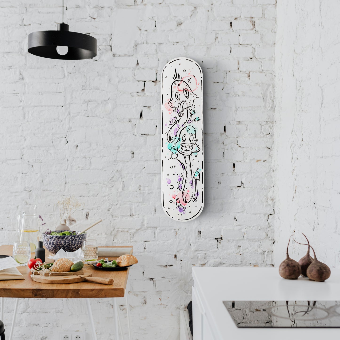 Skateboard Wall Art, "Mushroom Party" Hand-Painted Wall Decors