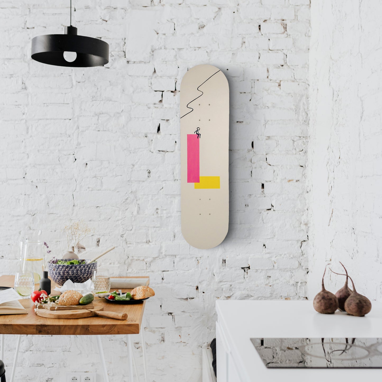 Skateboard Wall Art Set, "Life of Stickman" Hand-Painted Wall Decor Set of 3