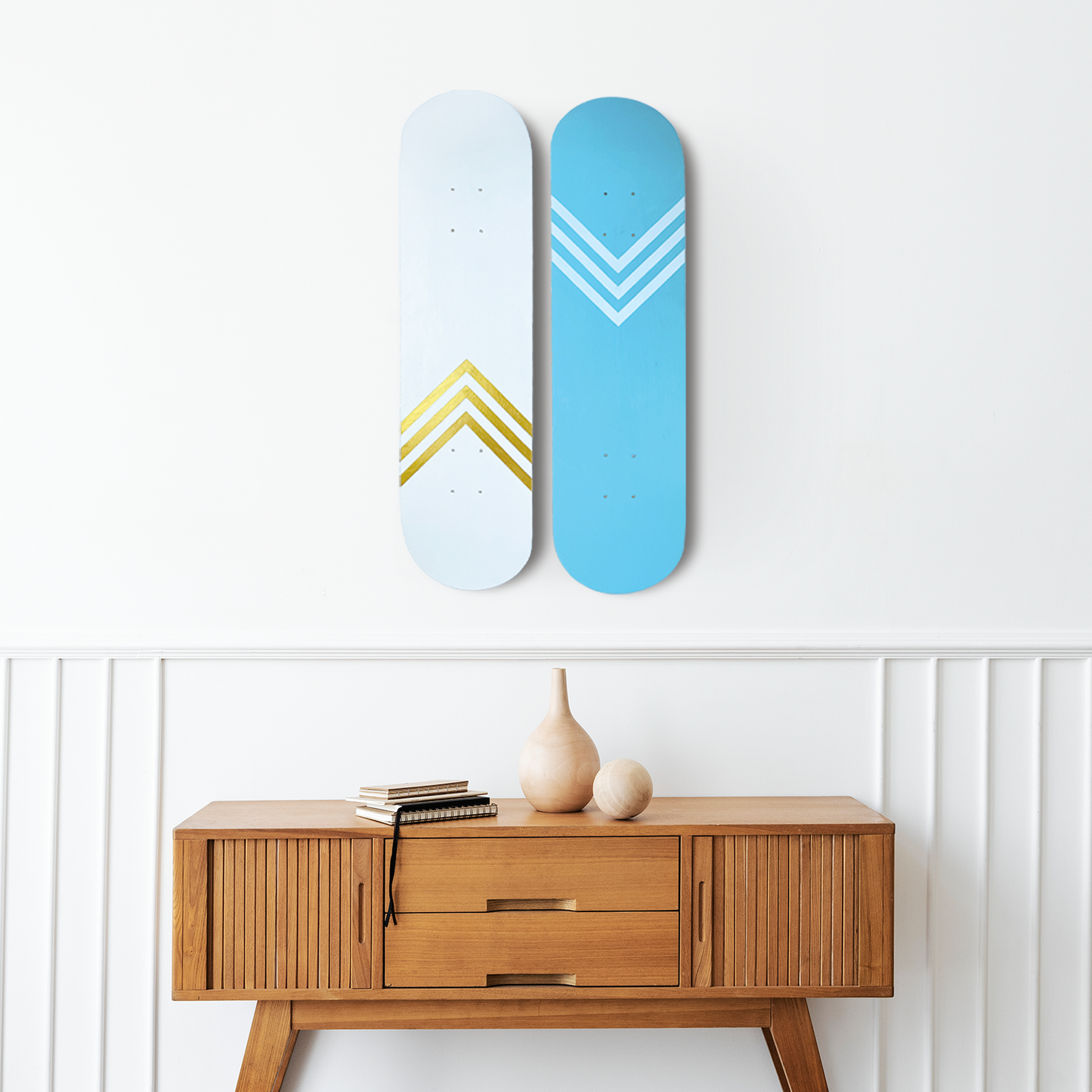 Skateboard Wall Art Set, "Up and Down" Hand-Painted Wall Decor Set of 2