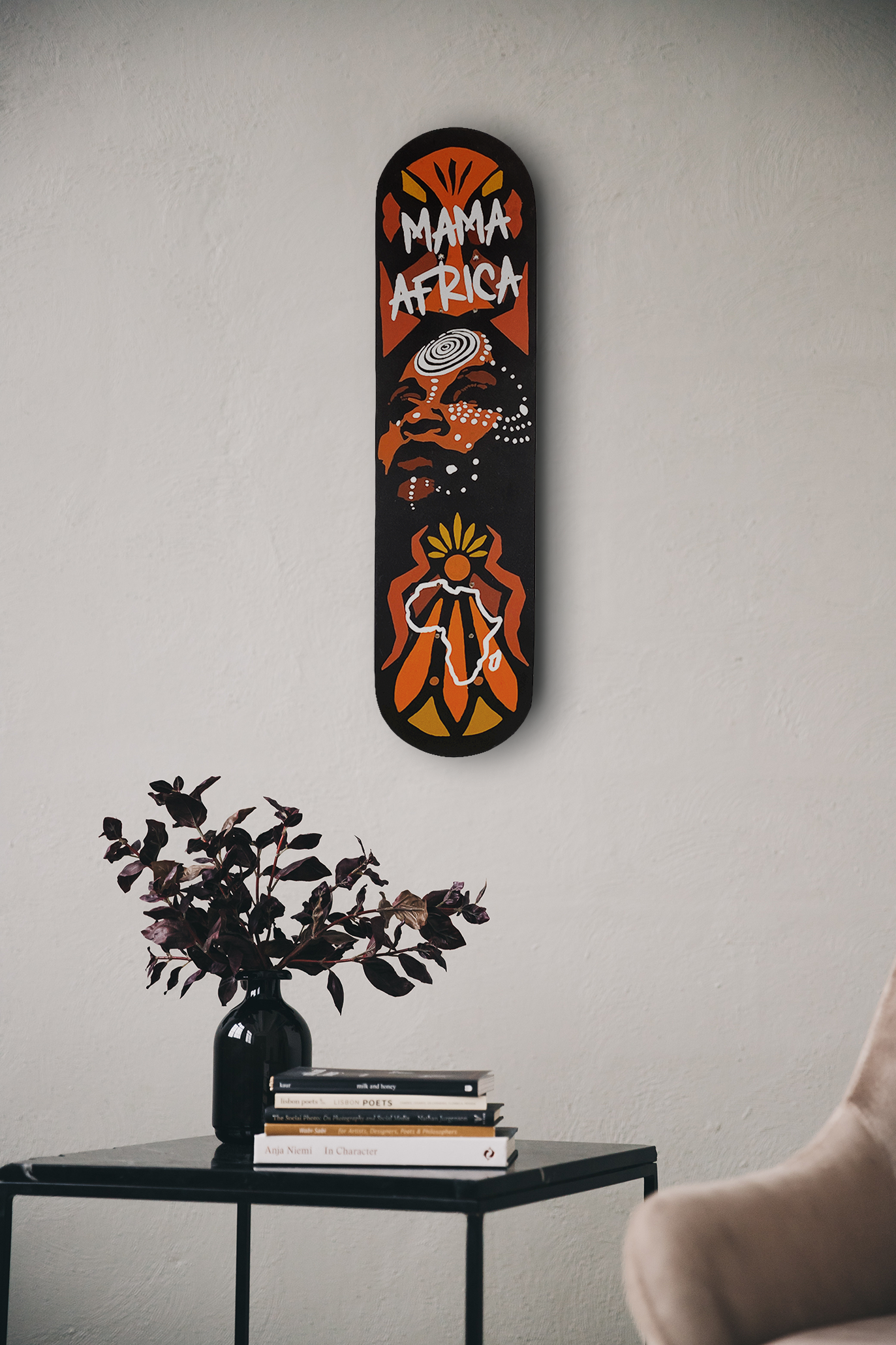 Skateboard Wall Art, "Mama Africa" Hand-Painted Wall Decors