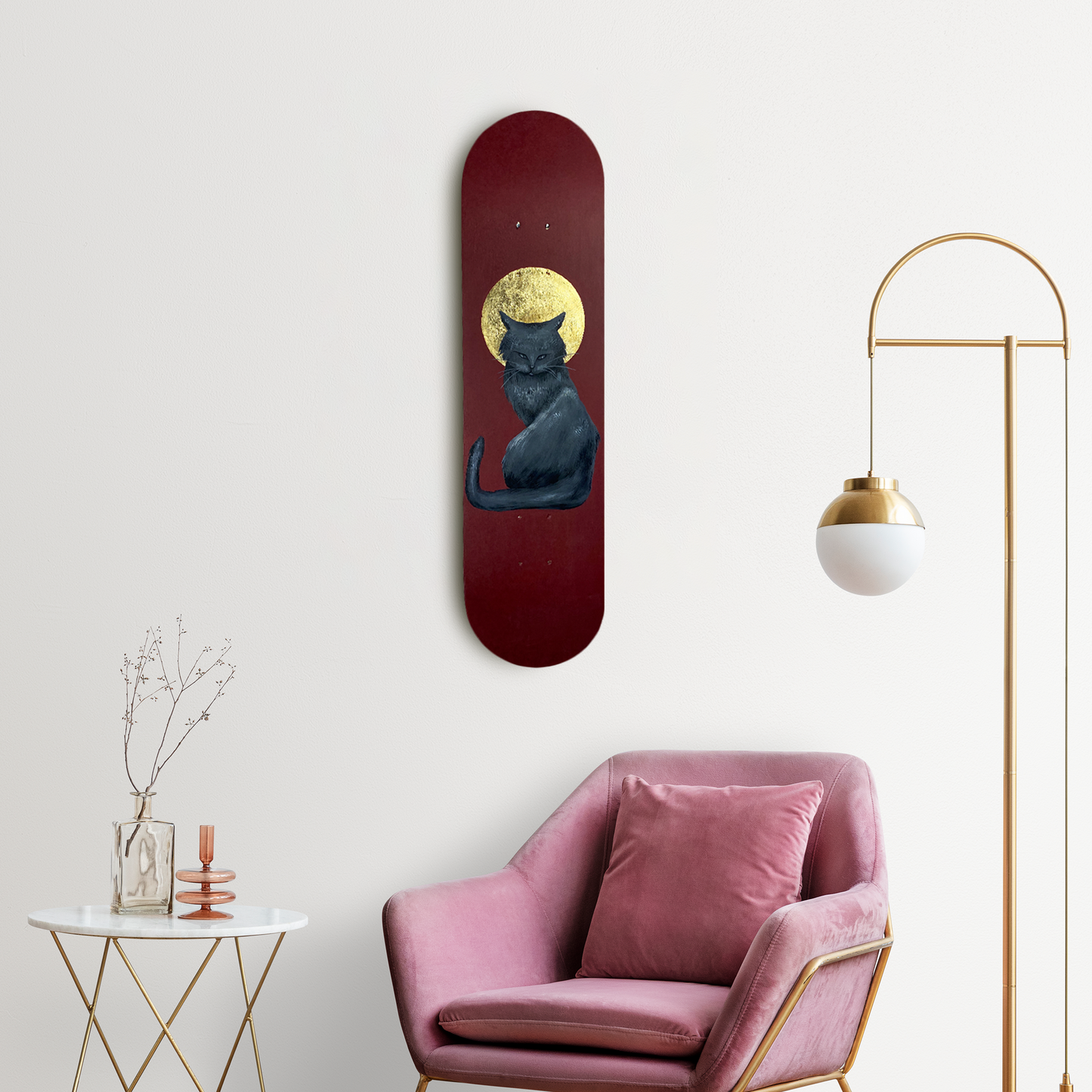 Skateboard Wall Art Set, "Holy Cat" Hand-Painted Wall Decor