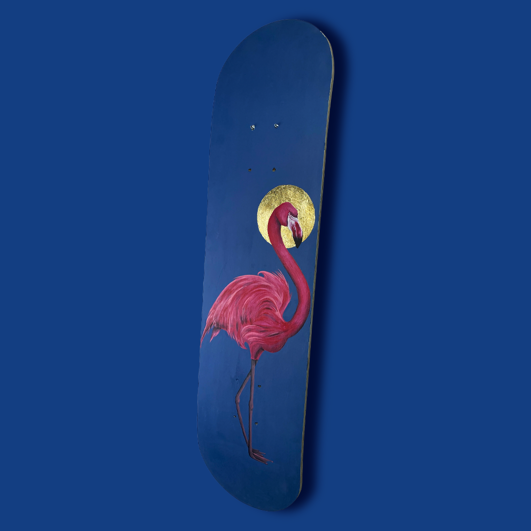 Skateboard Wall Art Set, "Holy Flamingo" Hand-Painted Wall Decor
