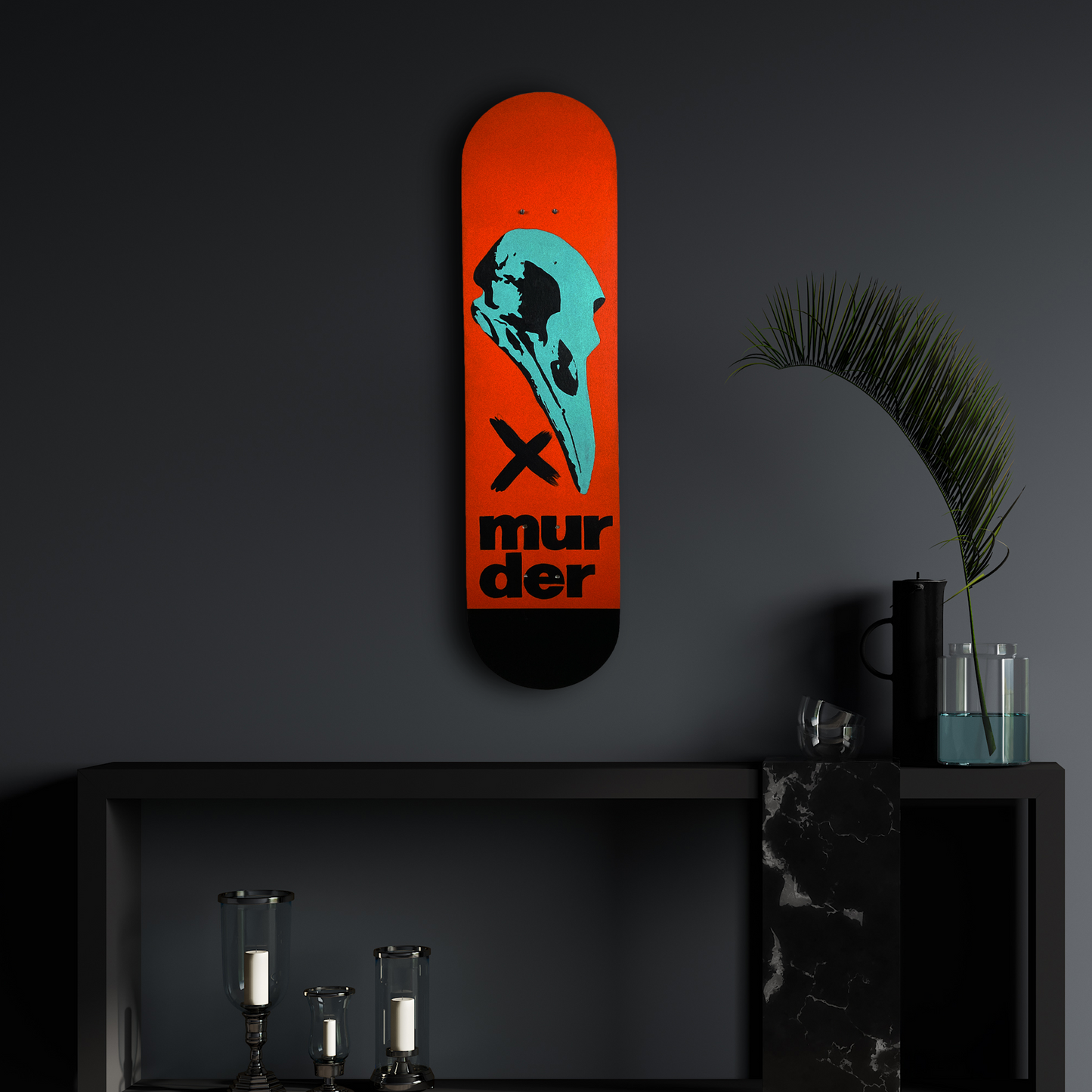 Skateboard Wall Art Set, "Murder" Hand-Painted Wall Decor