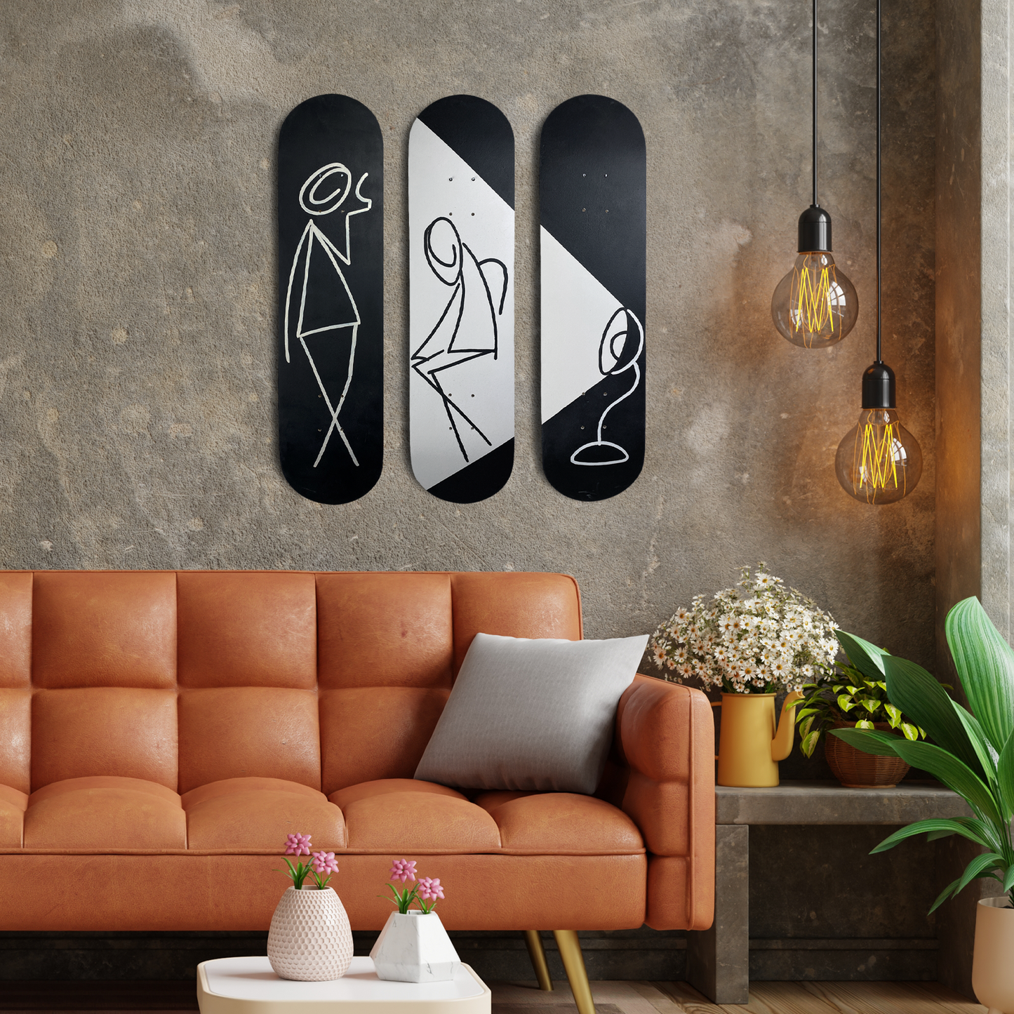 Skateboard Wall Art Set, "Darkside" Hand-Painted Wall Decor Set of 3