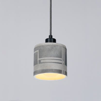 Anthracite Concrete Cylinder Pendant Lamp with Metal Detail "Circuit", Modern Pendant Lamp