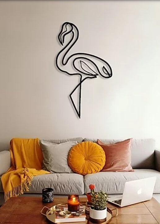 Line Art Flamingo Metal Wall Art, Modern Metal Wall Decor