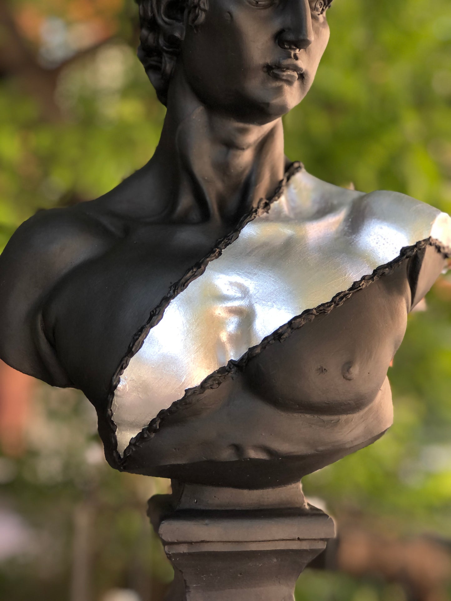 David 'Silver Sash' Pop Art Sculpture, Modern Home Decor, Large Sculpture