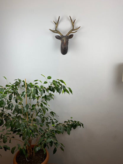Deer 'Golden Buckhorn' Animal Head Wall Sculpture, Modern Wall Art