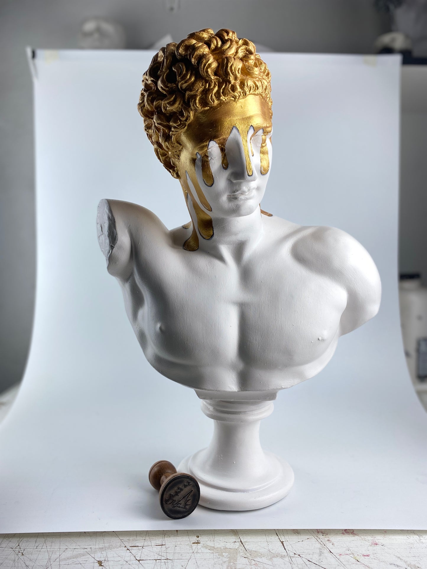 Hermes 'Melting Gold' Pop Art Sculpture, Modern Home Decor, Large Sculpture