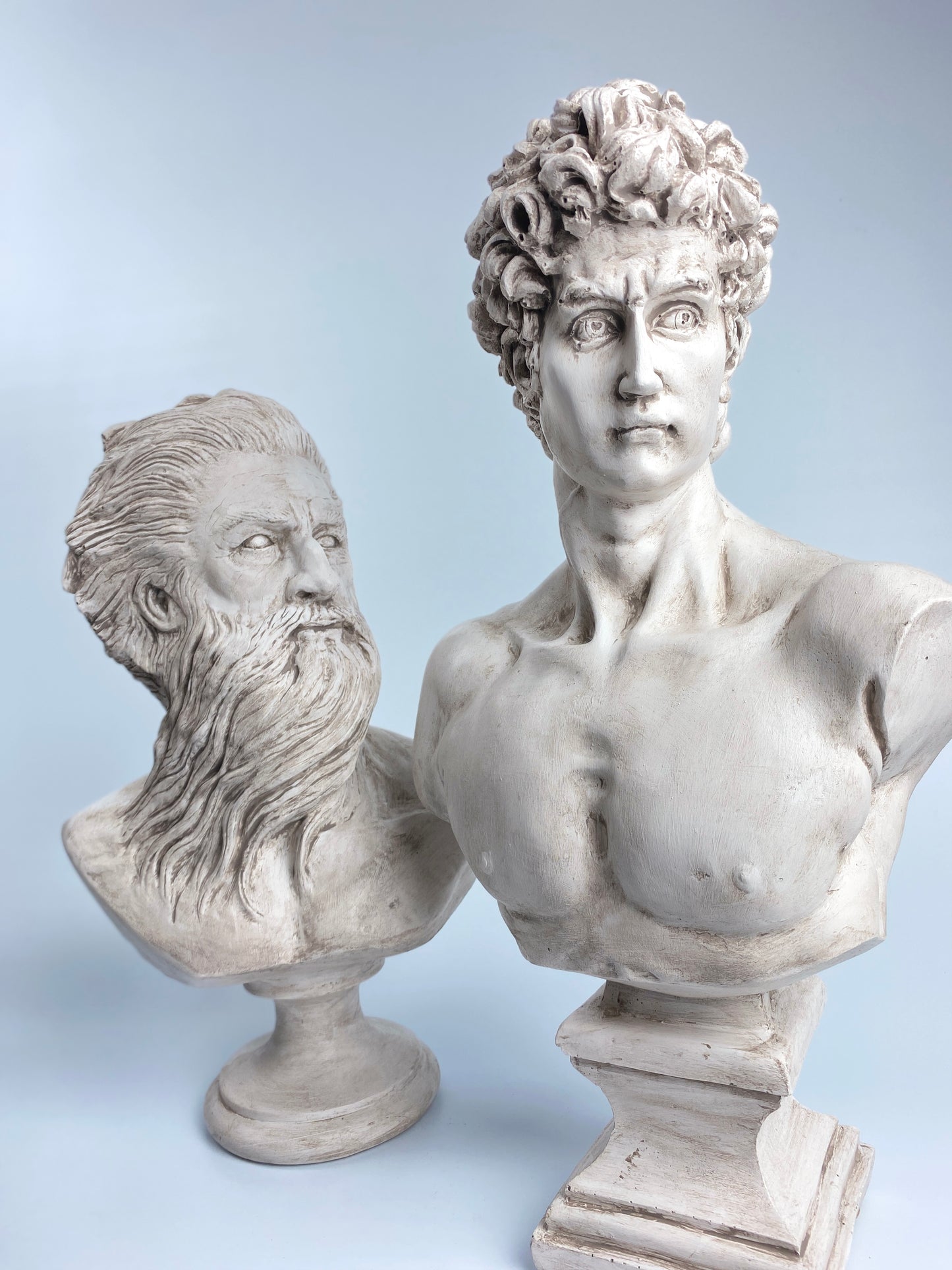 Poseidon and David 'Aged' Pop Art Sculpture Set, Modern Home Decors