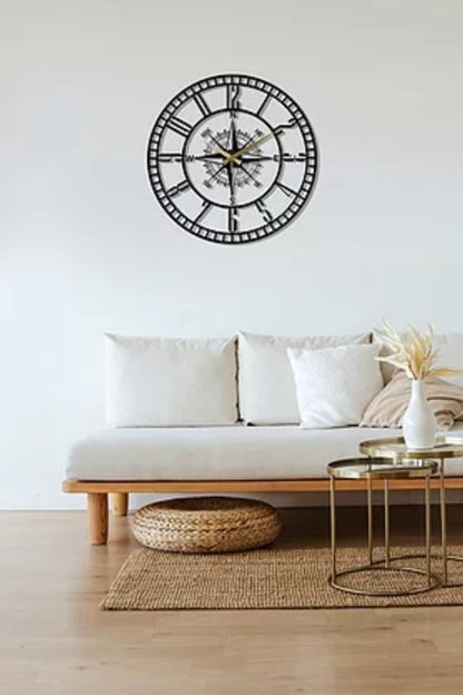 Black Compass Metal Wall Clock, Modern Metal Wall Decor