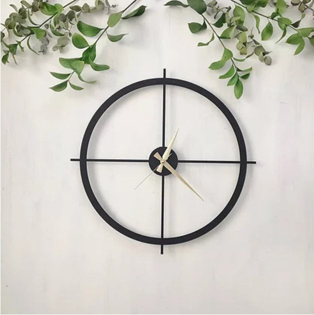 Black Minimal Metal Wall Clock, Modern Metal Wall Decor