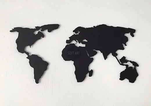 Black World Map Metal Wall Art, Modern Metal Wall Decor