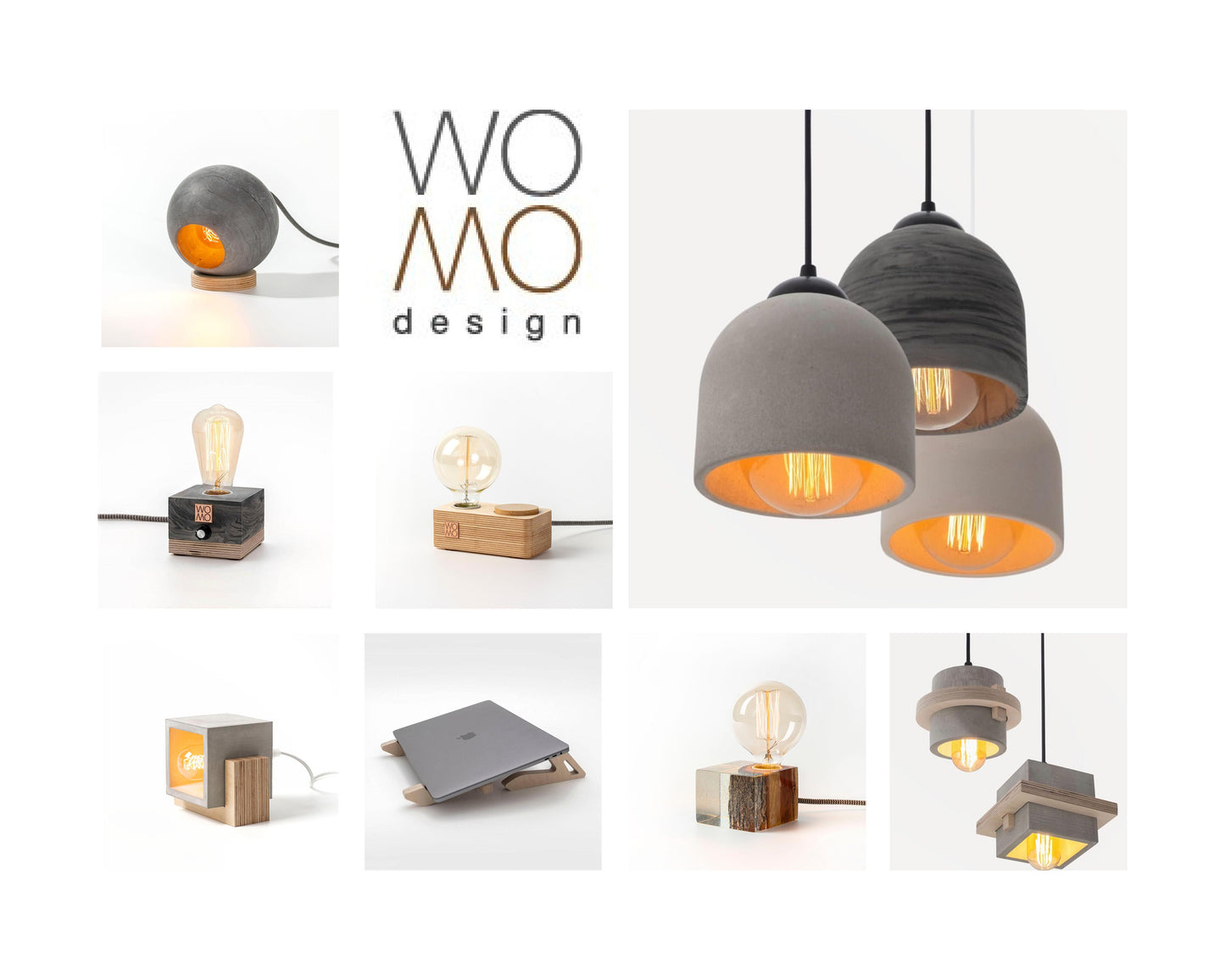 Raw Concrete Box Pendant Lamp with Wooden Detail, Modern Pendant Lamp